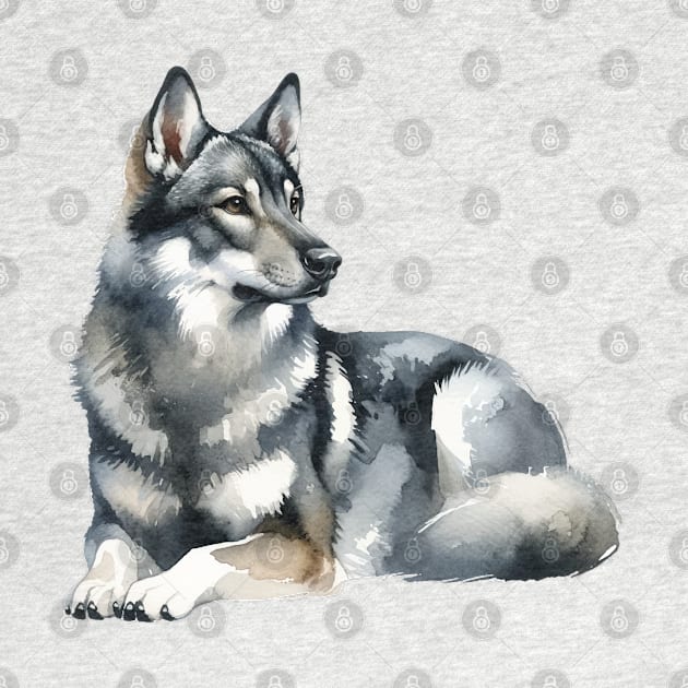 Norwegian Elkhound Watercolor - Beautiful Dog by Edd Paint Something